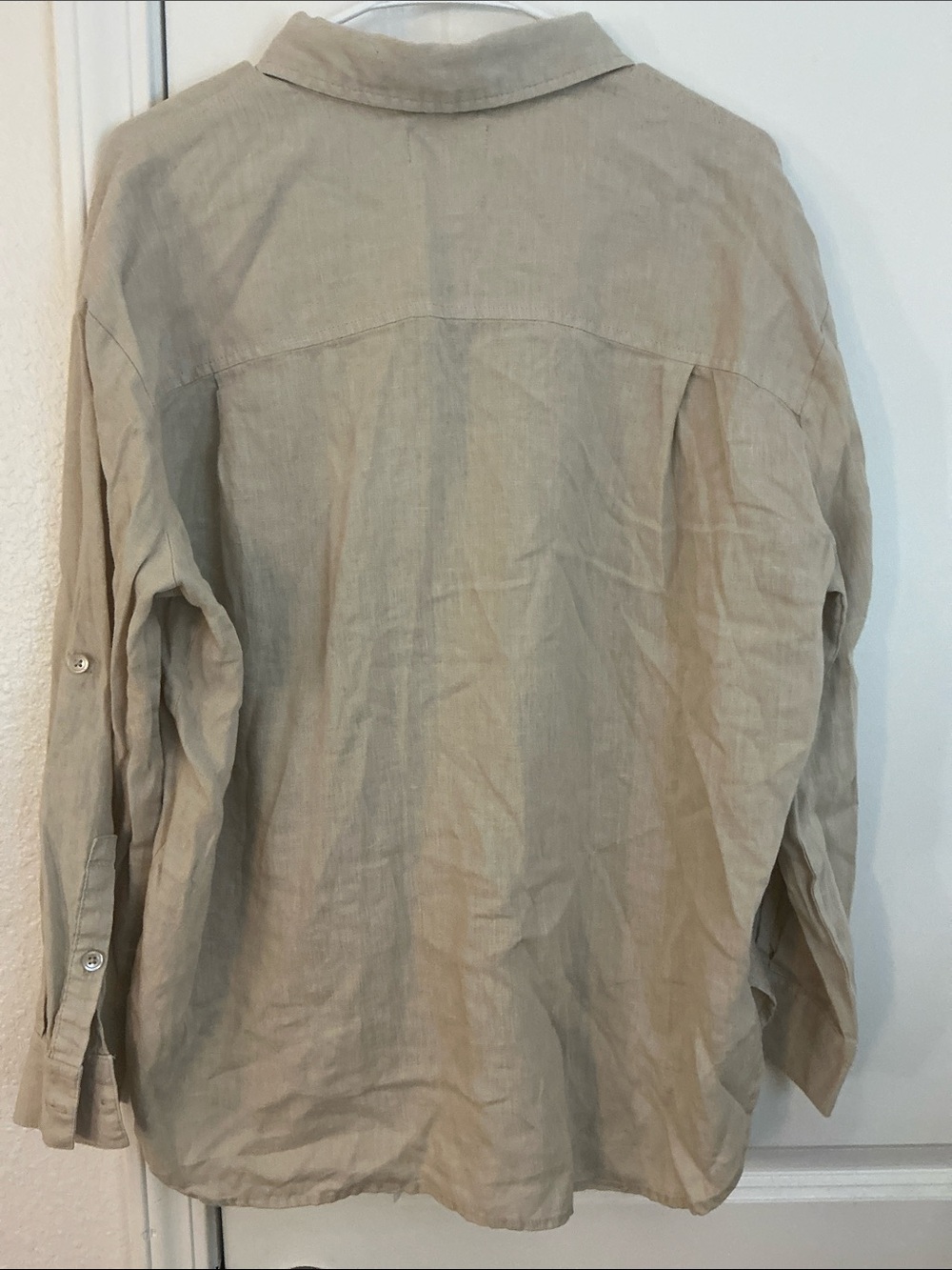 🔥 KUT From The Kloth Linen Blend Utility Button Front Shirt Beige M - Picture 4 of 5